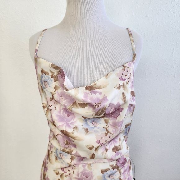 Lulus NWT Truest Romance White Floral Print Sleeveless Ruched Midi Dress Medium - Picture 10 of 11